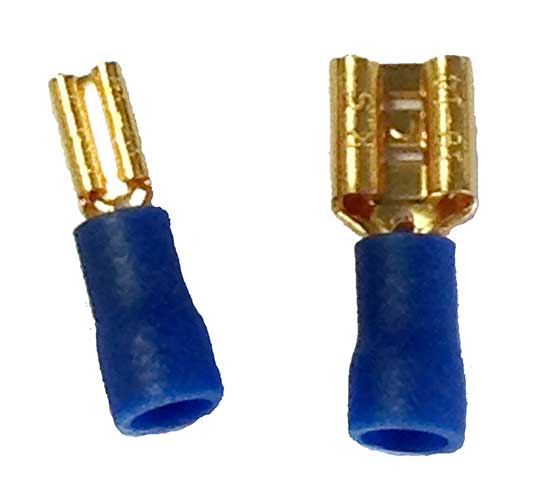 Gold Plated Push-On Disconnects Terminals, Vinyl Insulated, 16-14 AWG Blue  Gold Plated Push-On Disconnects Terminals, Vinyl Insulated, 16-14 AWG Blue 
